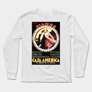 PIANOS CASA AMERICA 1930 by Achille Luciano Mauzan Vintage Poster Long Sleeve T-Shirt